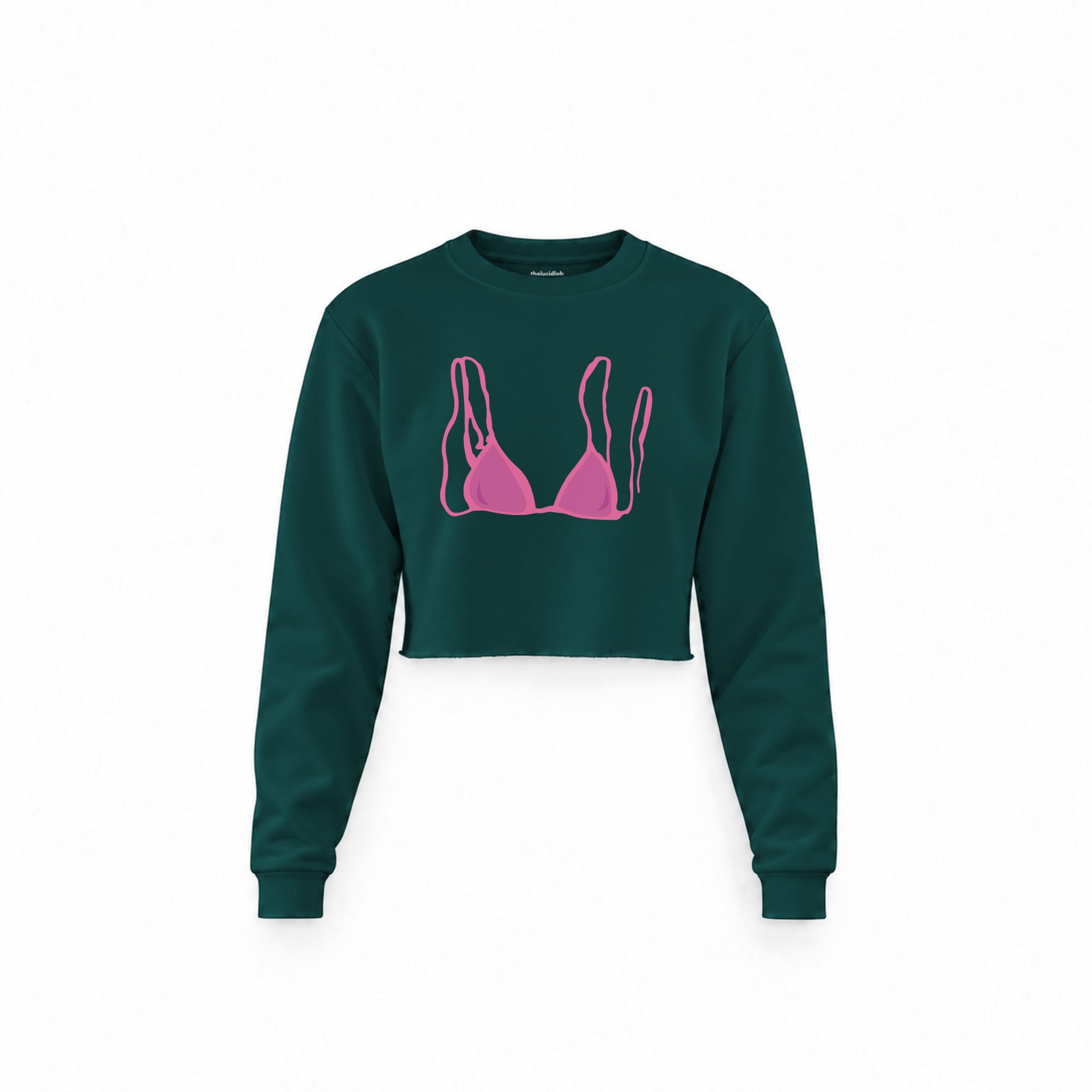 Pink Bikini Crop Sweatshirt — Koyu Yeşil — Ön baskı