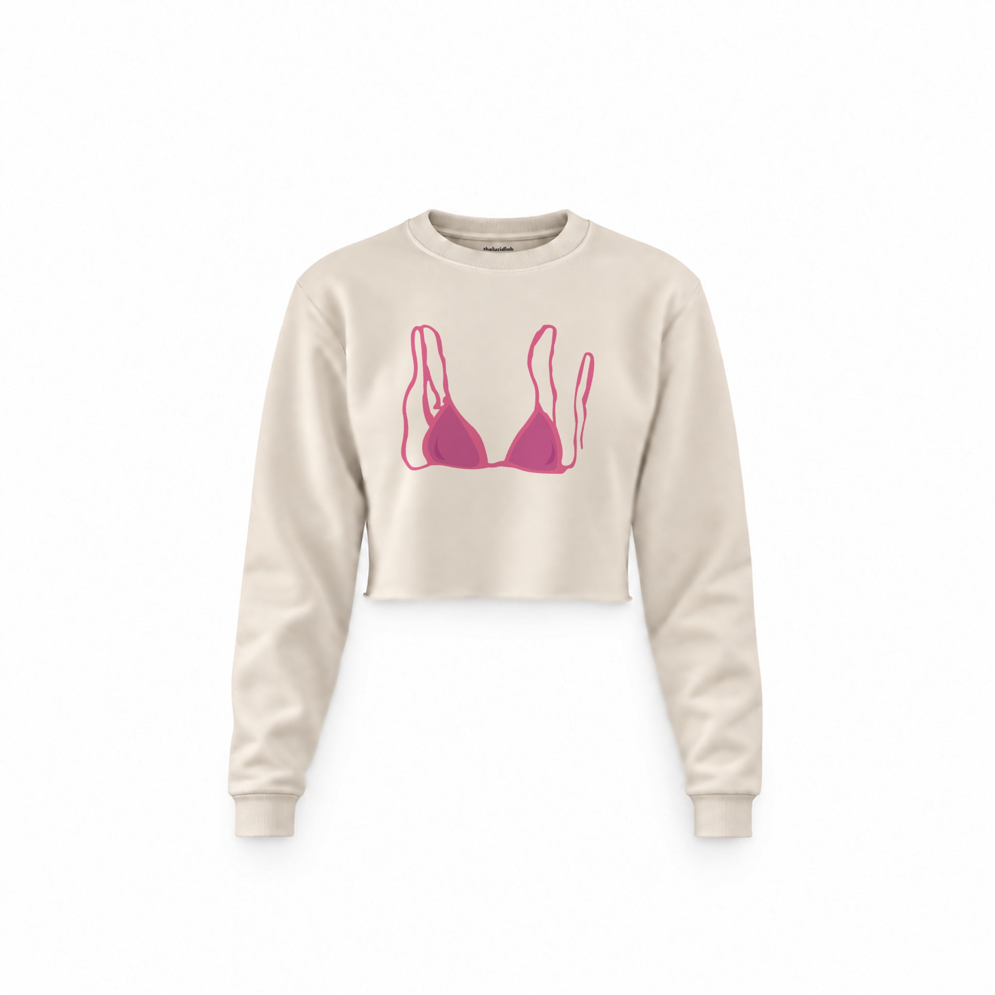 Pink Bikini Crop Sweatshirt — Krem — Ön baskı