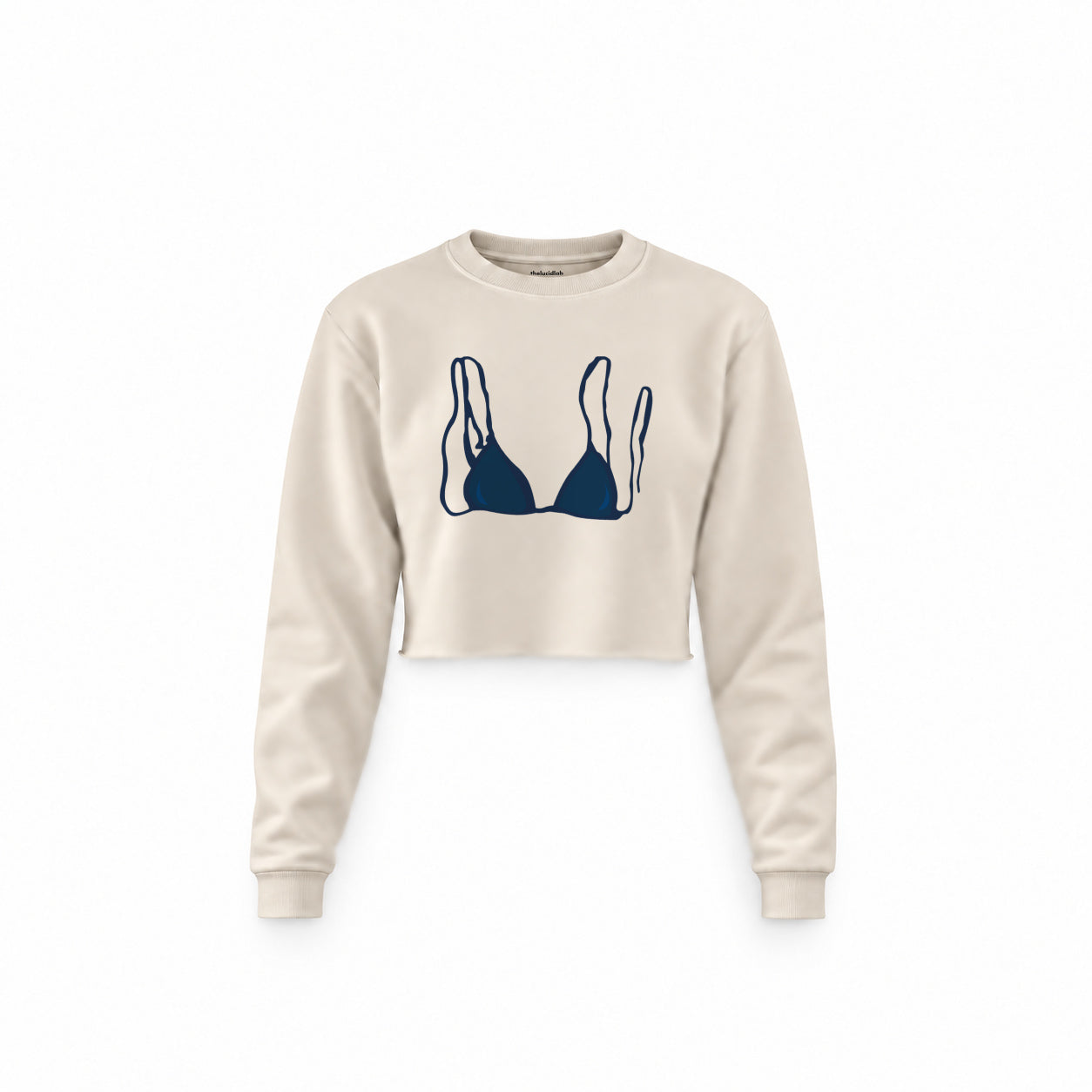 Navy Blue Bikini Crop Sweatshirt — Krem — Ön baskı