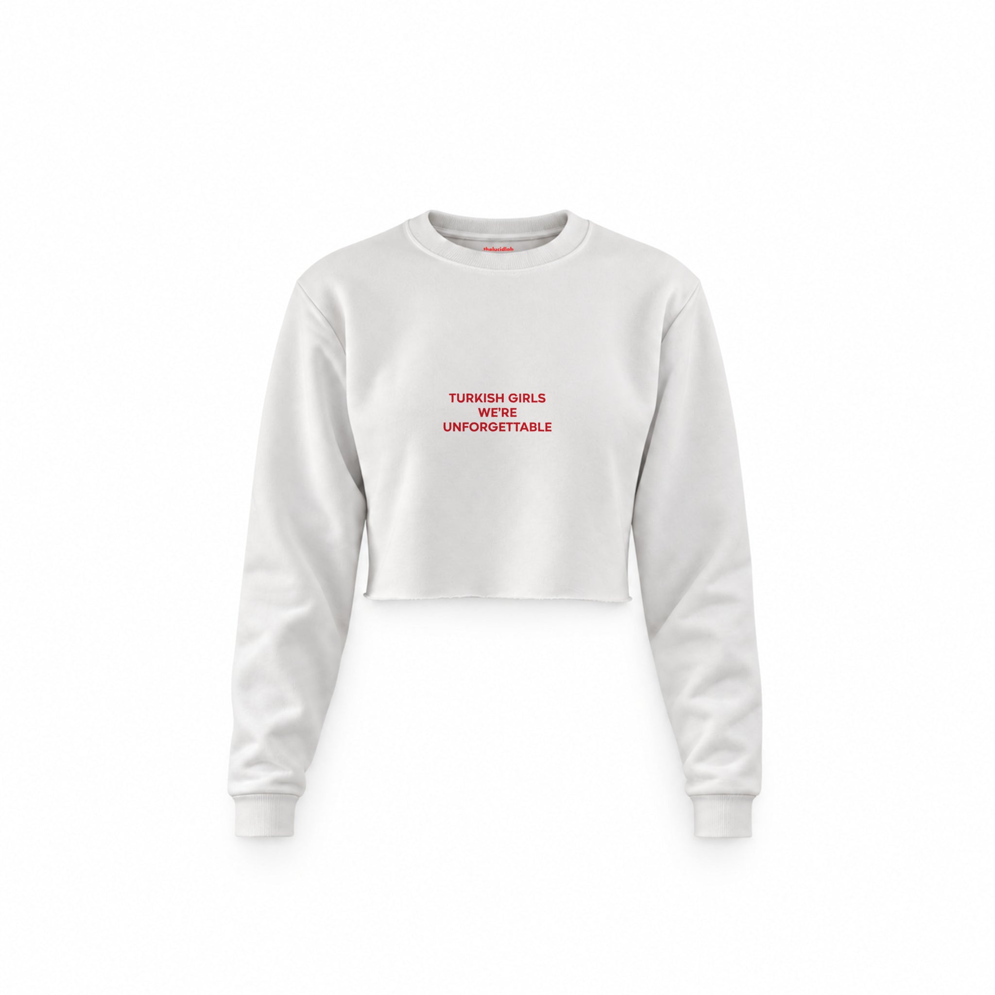 Turkish Girls Crop Sweatshirt — Beyaz — Ön baskı