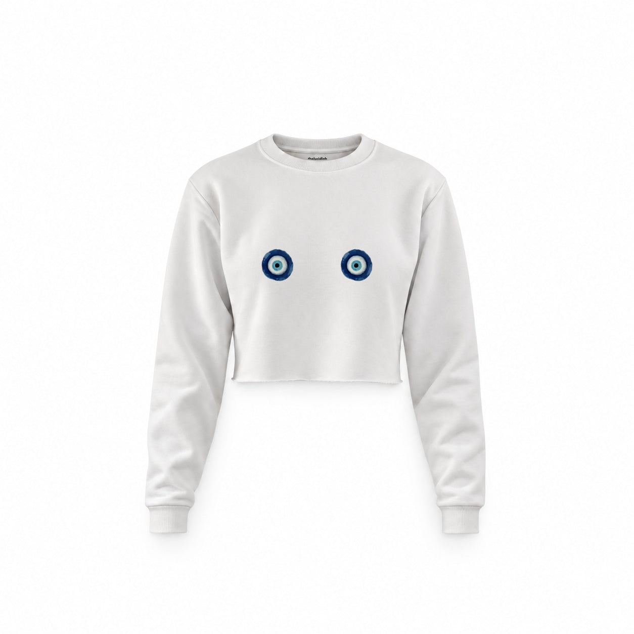 Nazar Crop Sweatshirt — Beyaz — Ön baskı