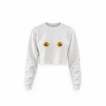 Nipples Crop Sweatshirt — Beyaz — Ön baskı