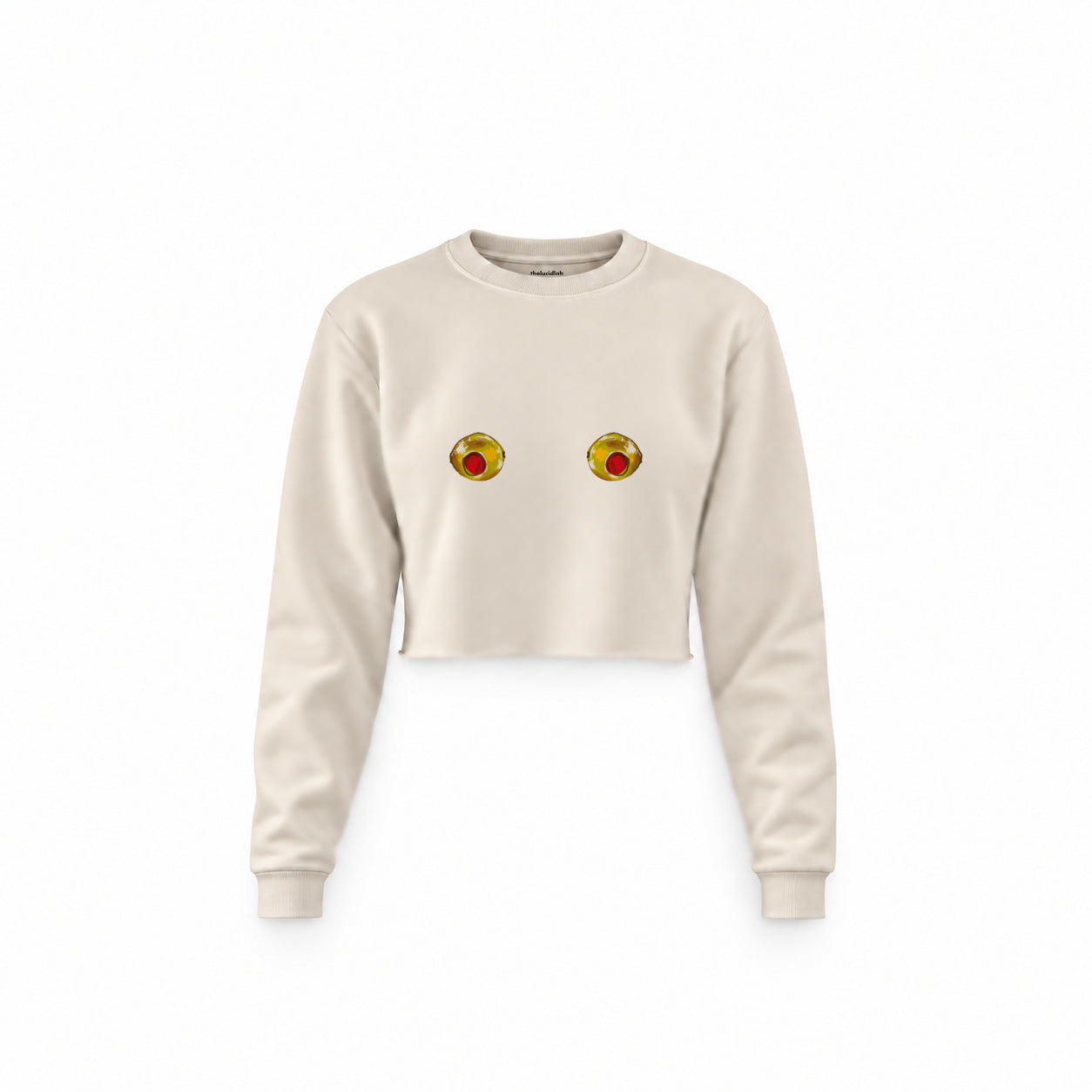 Nipples Crop Sweatshirt — Krem — Ön baskı
