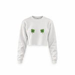 Lucky Twins Crop Sweatshirt — Beyaz — Ön baskı