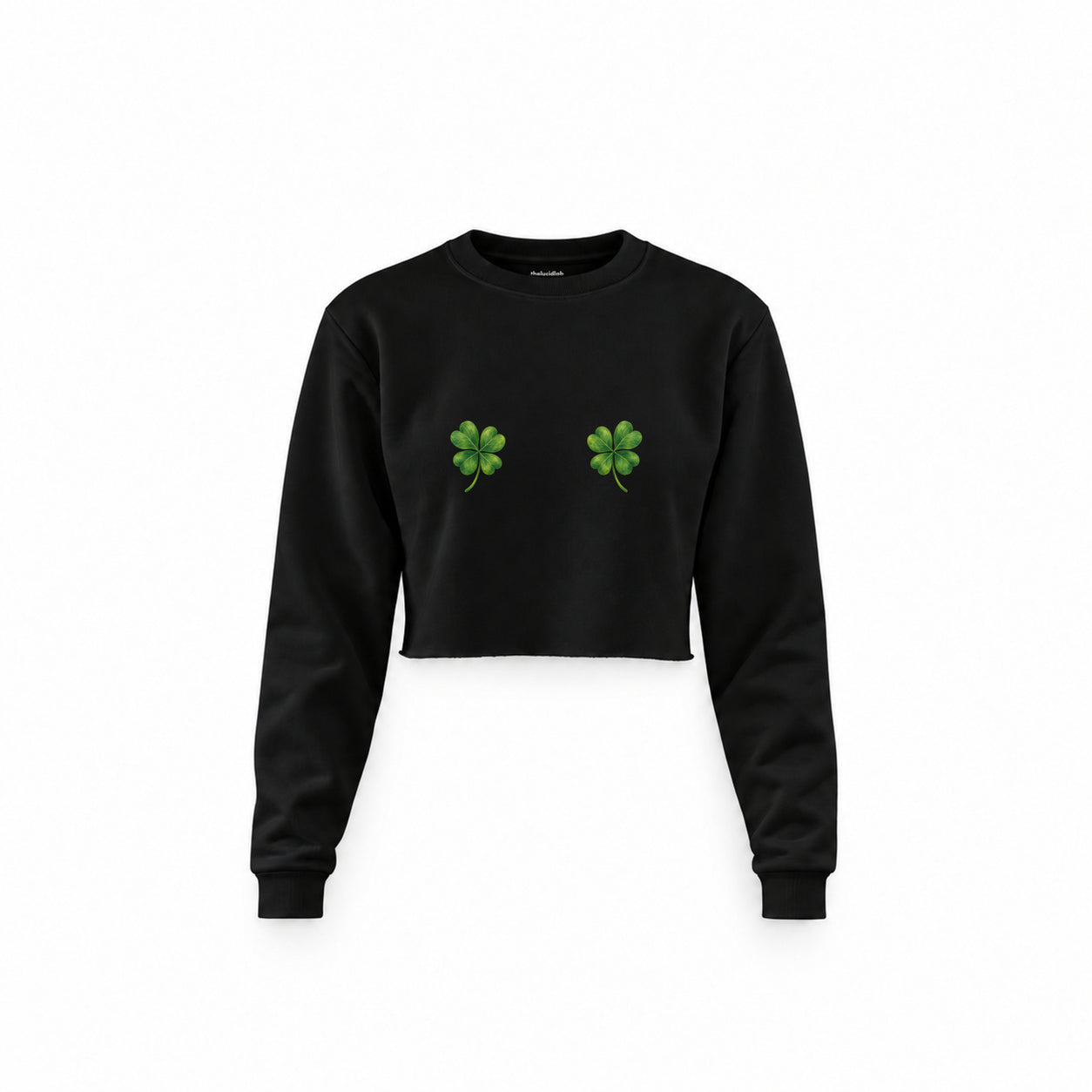 Lucky Twins Crop Sweatshirt — Siyah — Ön baskı