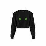 Lucky Twins Crop Sweatshirt — Siyah — Ön baskı