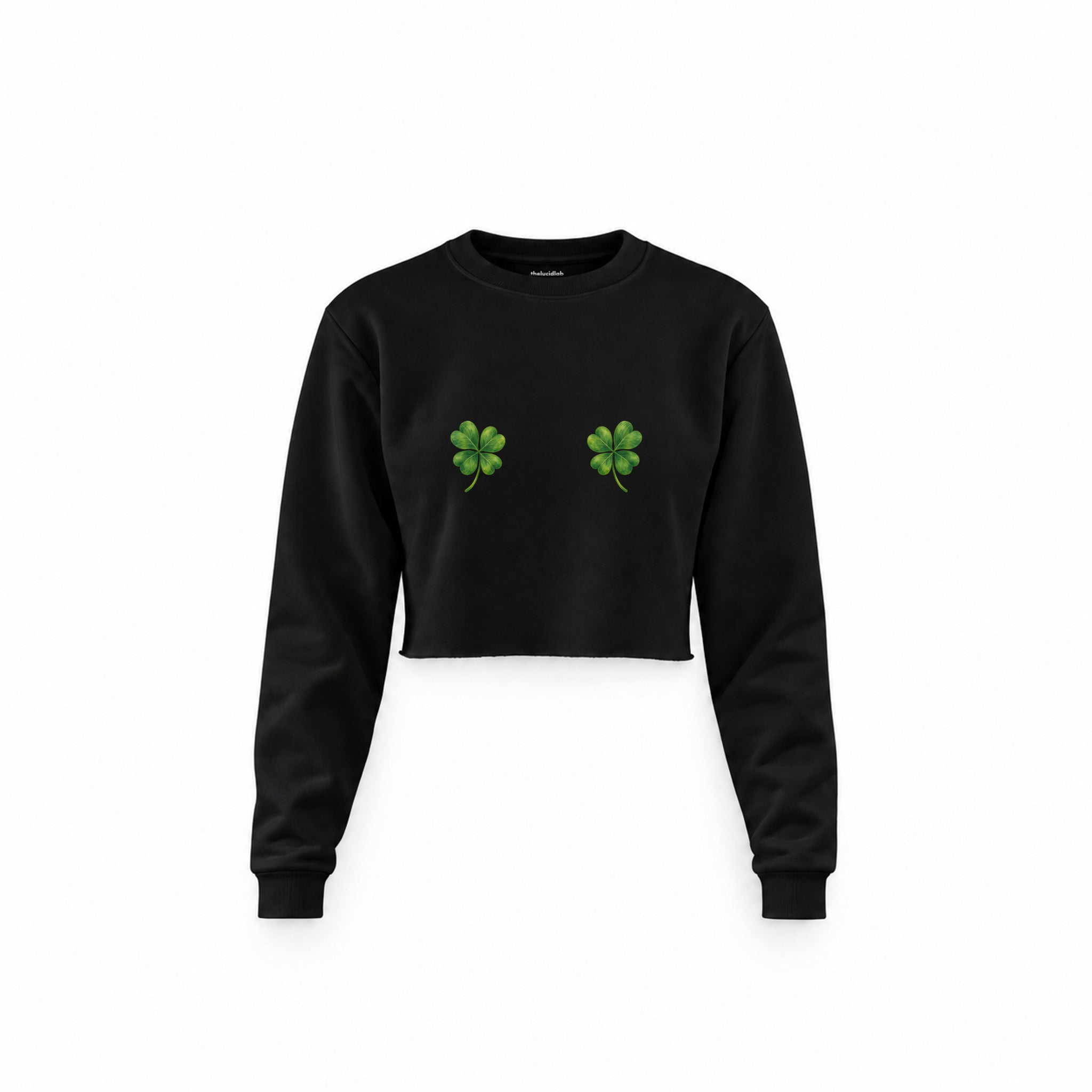 Lucky Twins Crop Sweatshirt — Siyah — Ön baskı