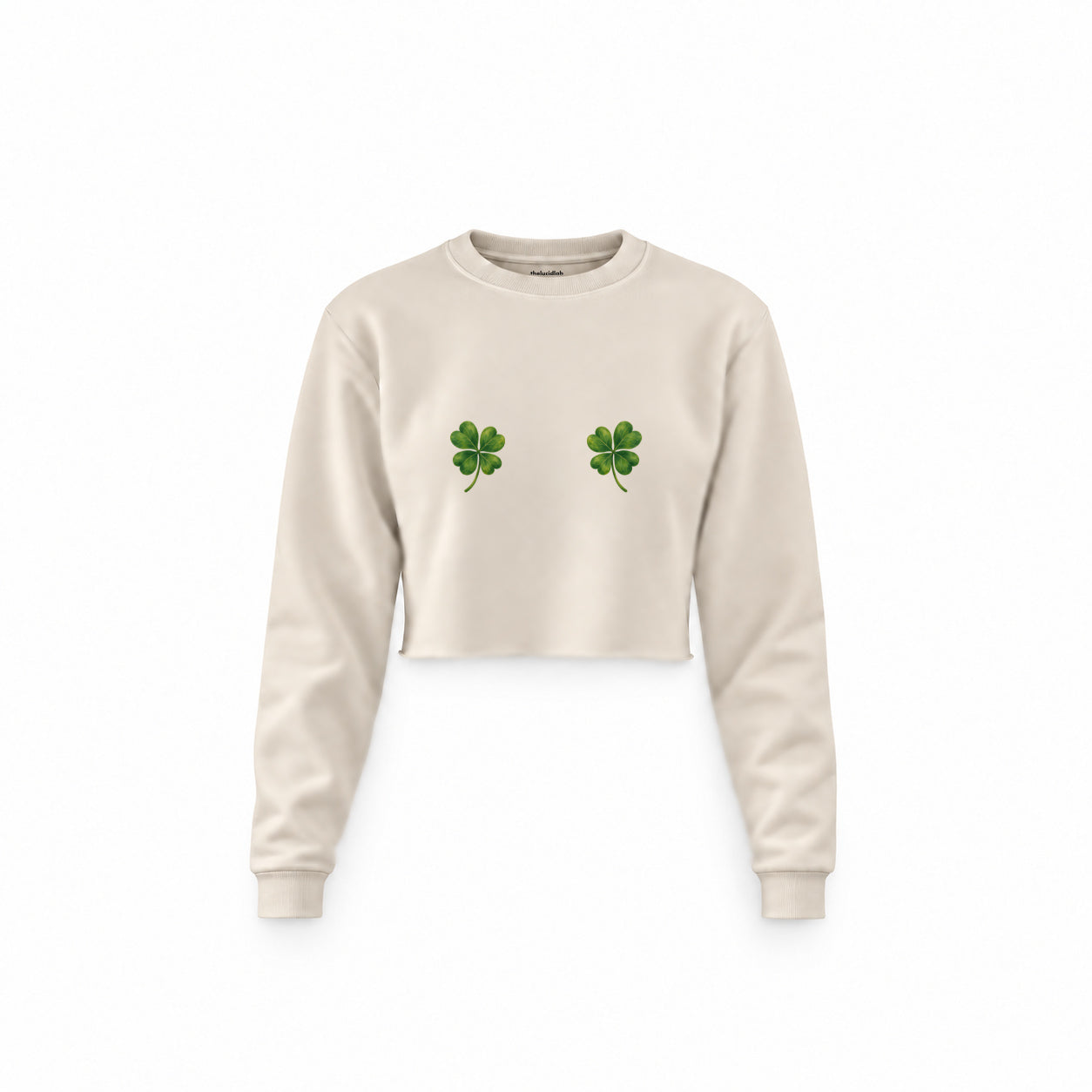 Lucky Twins Crop Sweatshirt — Krem — Ön baskı