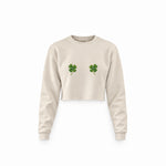Lucky Twins Crop Sweatshirt — Krem — Ön baskı