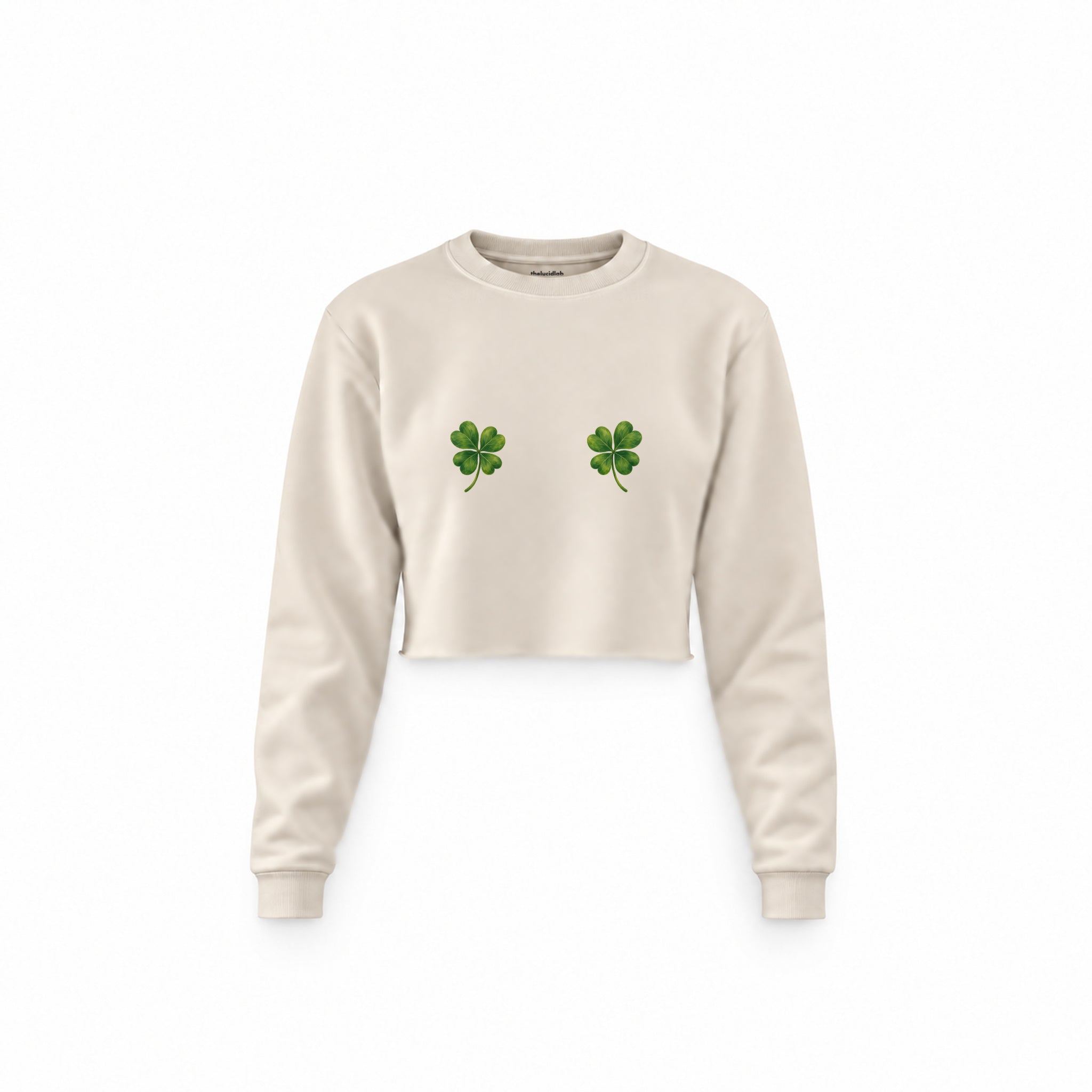 Lucky Twins Crop Sweatshirt — Krem — Ön baskı