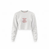 Everything I Love Crop Sweatshirt — Beyaz — Ön baskı