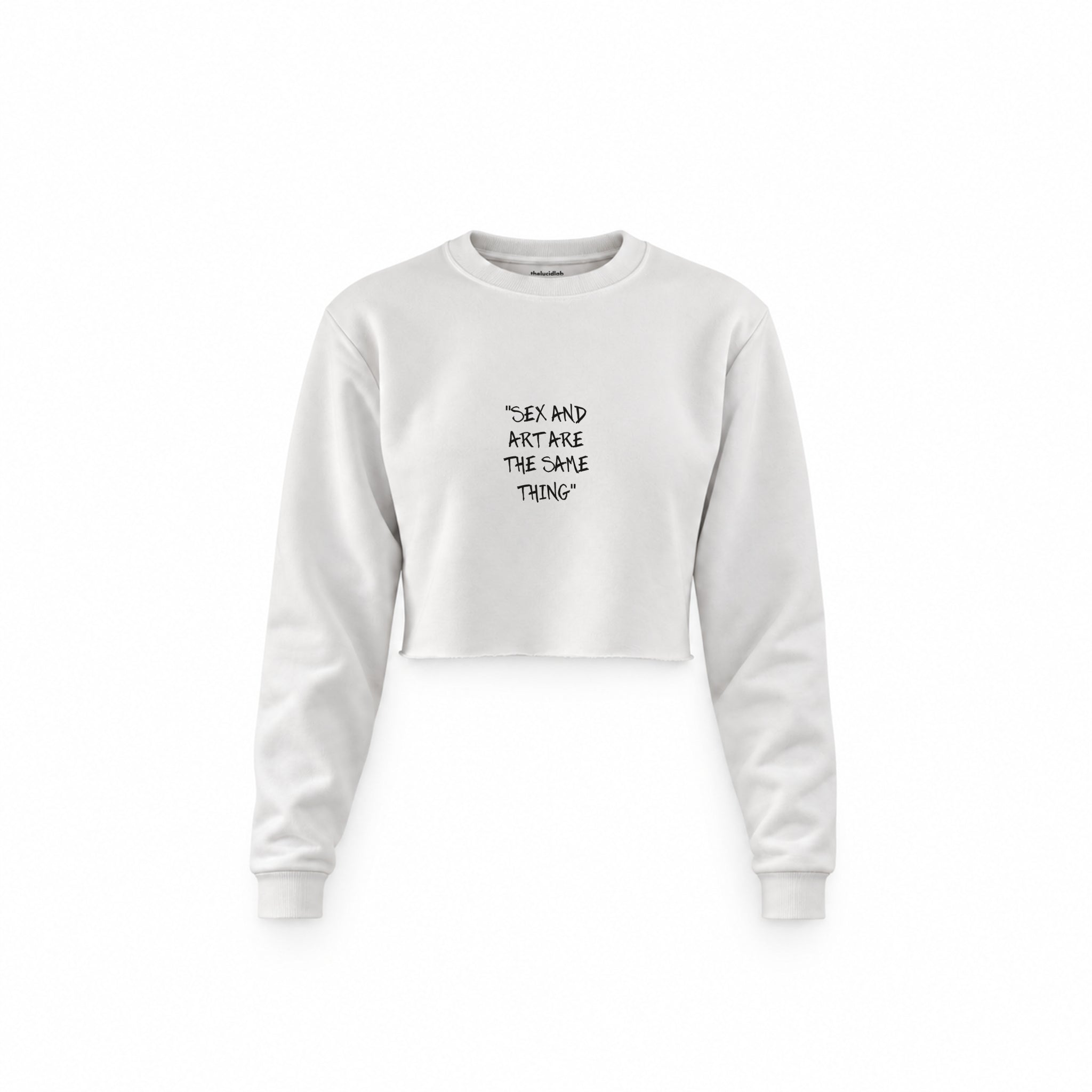 Sex And Art Crop Sweatshirt — Beyaz — Ön baskı