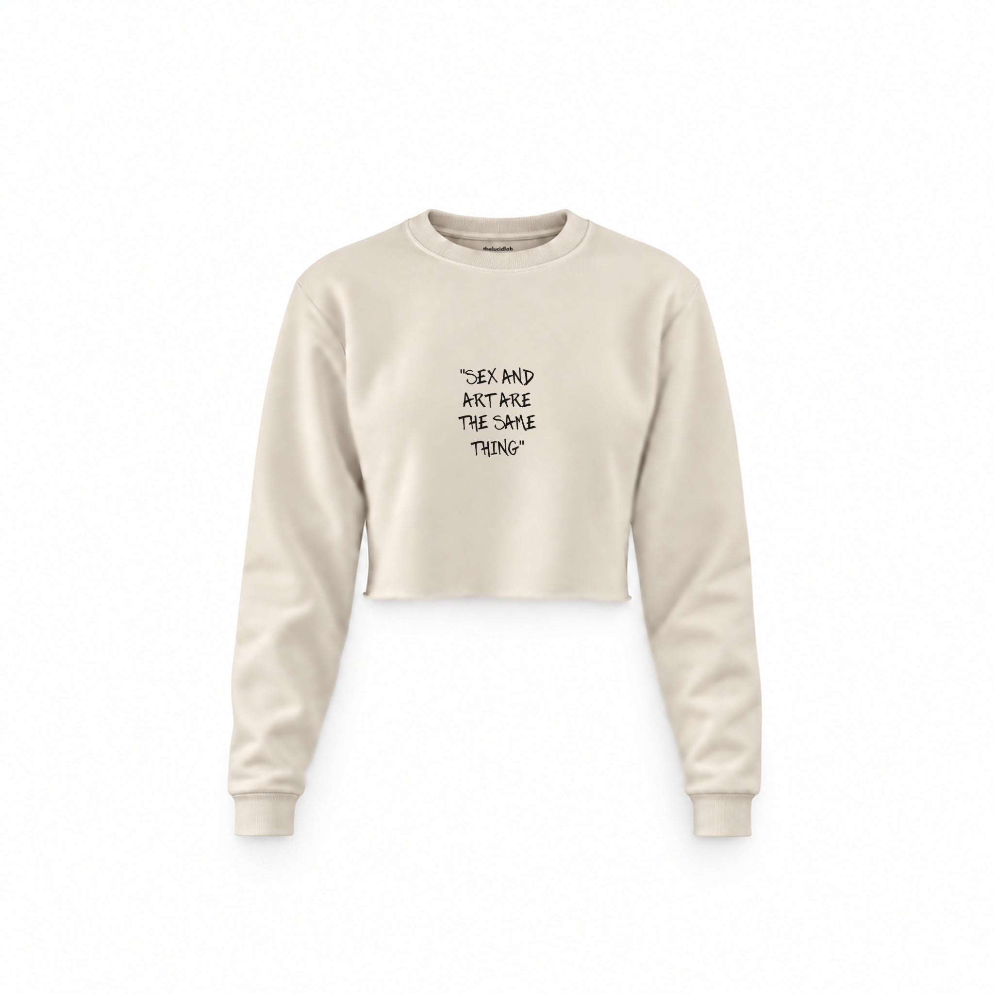 Sex And Art Crop Sweatshirt — Krem — Ön baskı