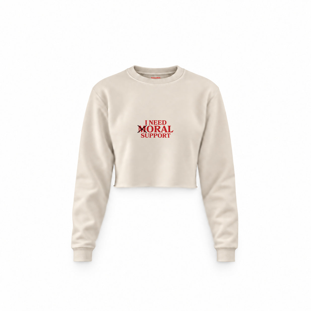 Moral Support Crop Sweatshirt — Krem — Ön baskı