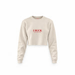 If You Ask Nicely Crop Sweatshirt — Krem — Ön baskı