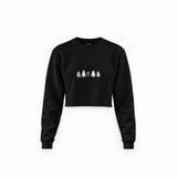 Christmas Kitty Parade Crop Sweatshirt — Siyah — Ön baskı