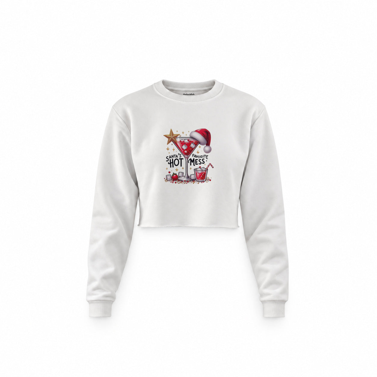 Hot Mess Crop Sweatshirt — Beyaz — Ön baskı