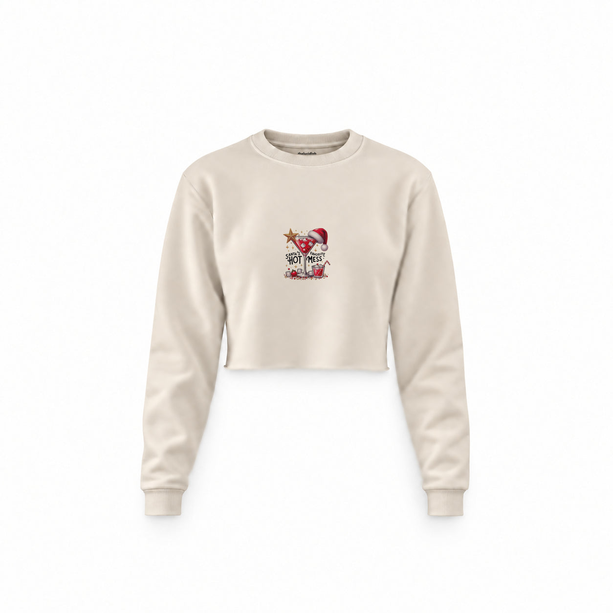 Hot Mess Crop Sweatshirt — Krem — Ön baskı