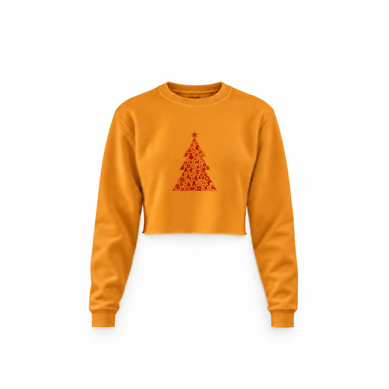 Iconic Christmas Tree Crop Sweatshirt — Turuncu — Ön baskı