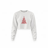 Iconic Christmas Tree Crop Sweatshirt — Beyaz — Ön baskı