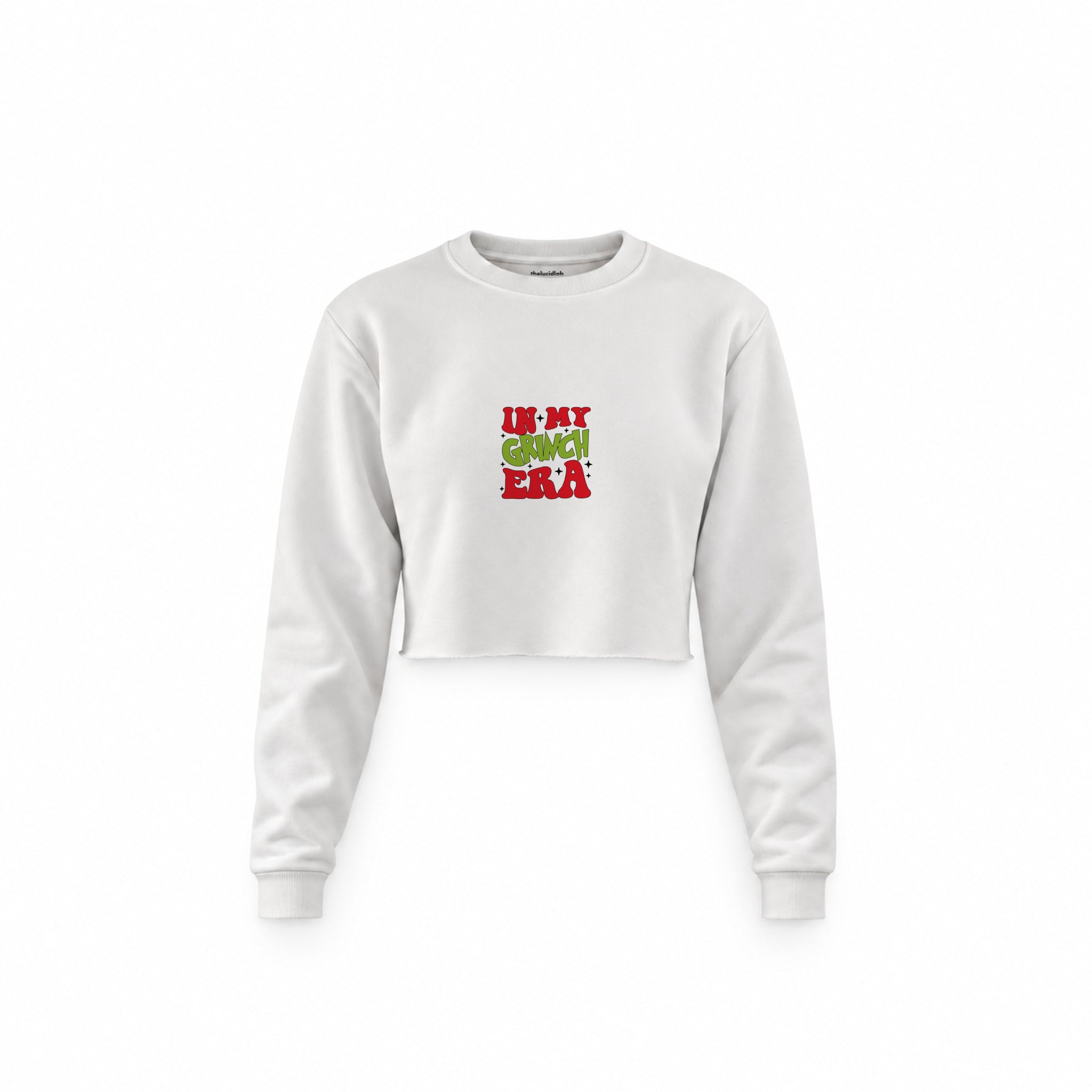 Grinch Era Crop Sweatshirt — Beyaz — Ön baskı