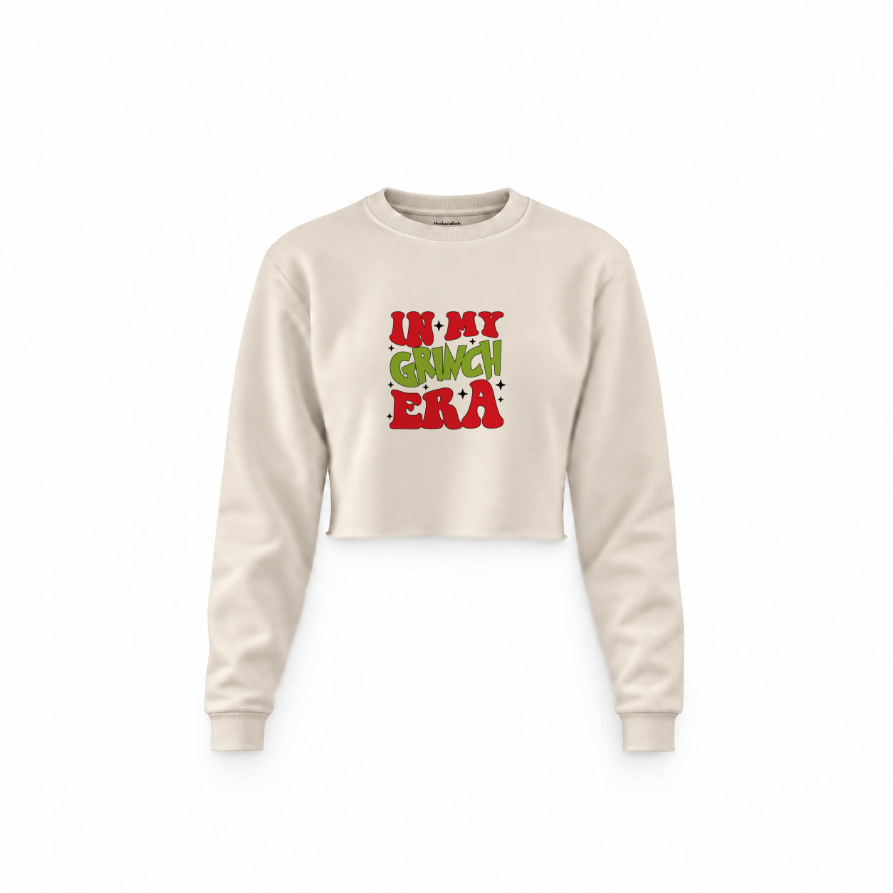 Grinch Era Crop Sweatshirt — Krem — Ön baskı