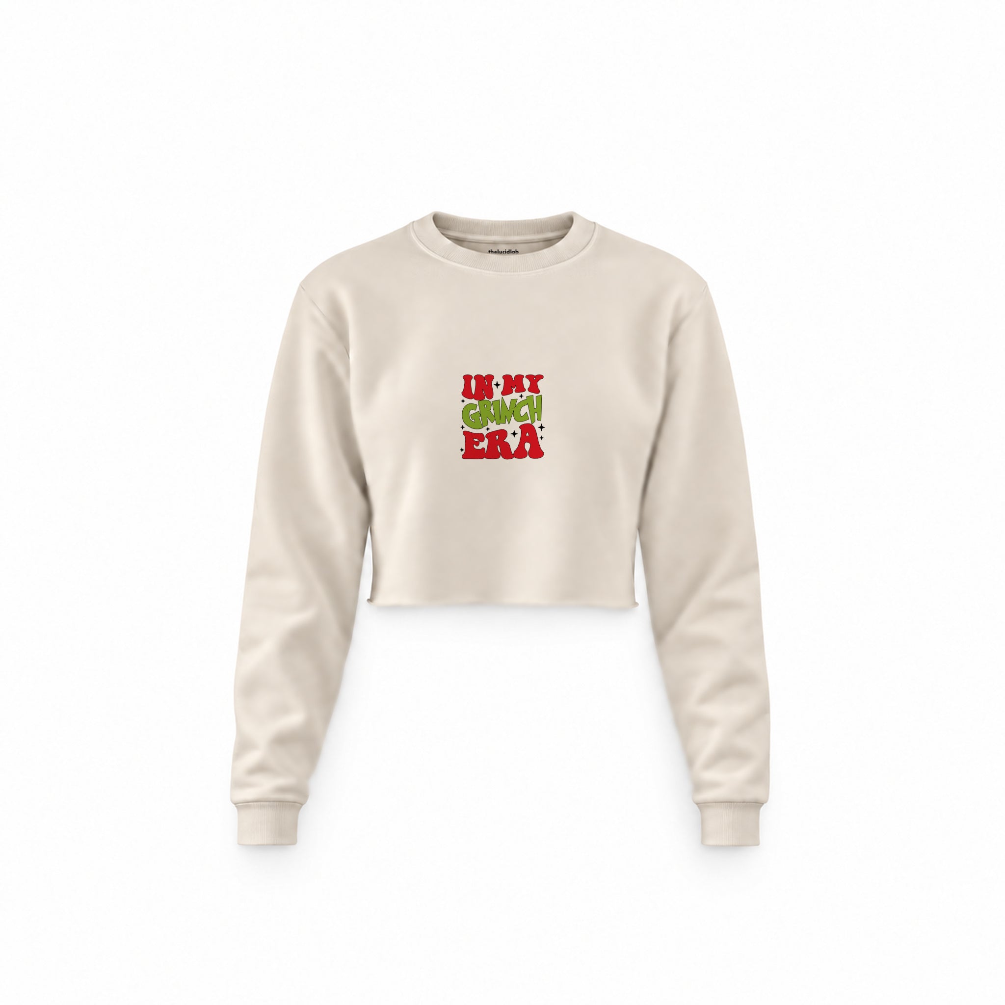 Grinch Era Crop Sweatshirt — Krem — Ön baskı