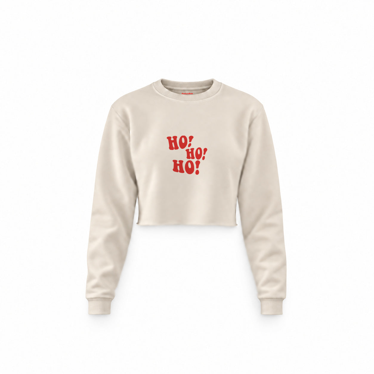 Ho Ho Ho Crop Sweatshirt — Krem — Ön baskı