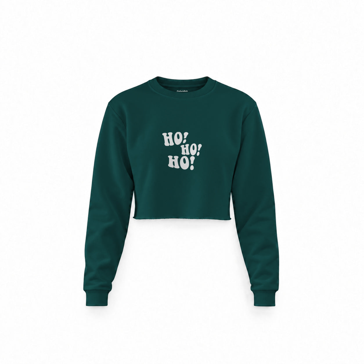 Ho Ho Ho Crop Sweatshirt — Koyu Yeşil — Ön baskı