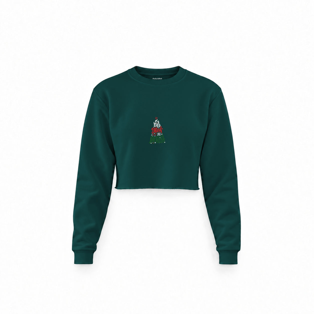 Merry Cat Moments Crop Sweatshirt — Koyu Yeşil — Ön baskı