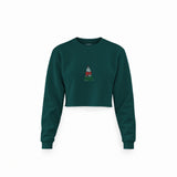 Merry Cat Moments Crop Sweatshirt — Koyu Yeşil — Ön baskı
