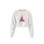 Minimal Christmas Tree Crop Sweatshirt — Beyaz — Ön baskı