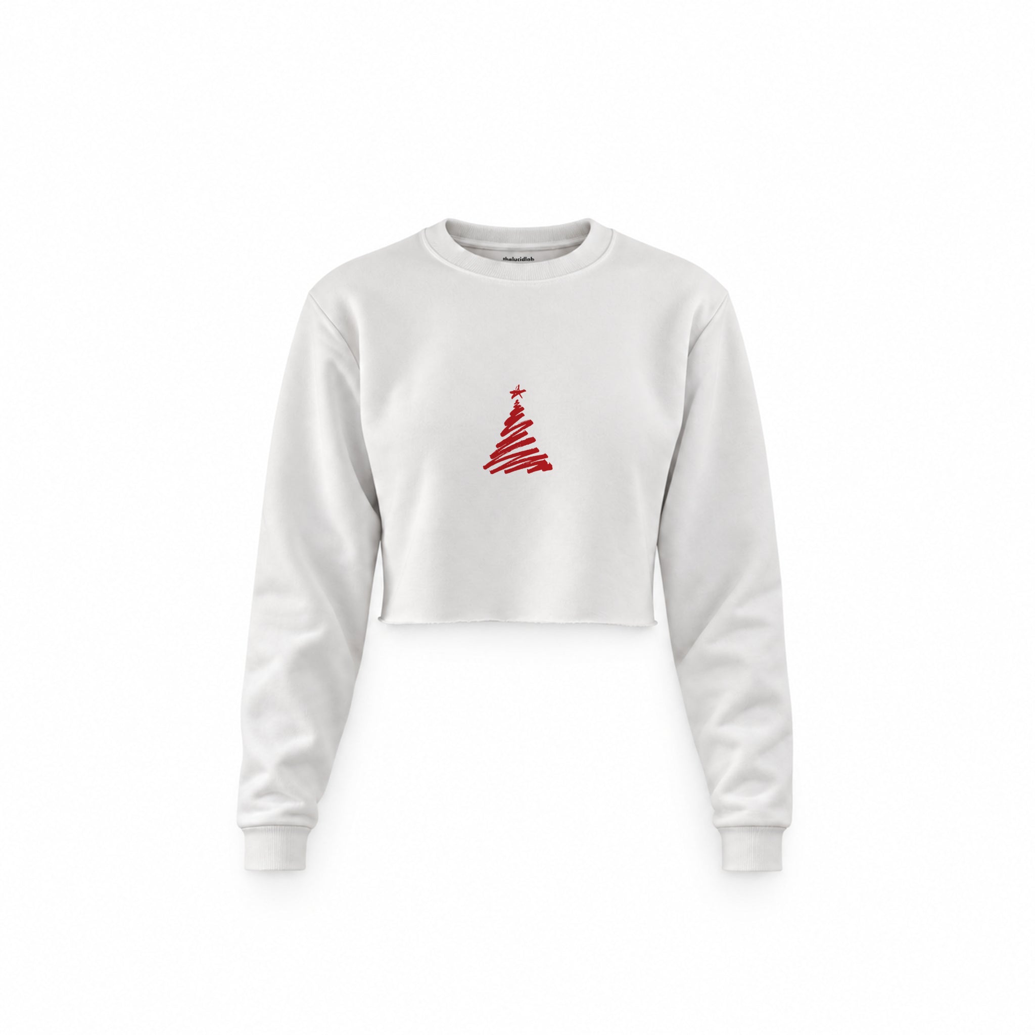 Minimal Christmas Tree Crop Sweatshirt — Beyaz — Ön baskı