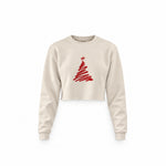 Minimal Christmas Tree Crop Sweatshirt — Krem — Ön baskı