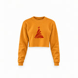 Minimal Christmas Tree Crop Sweatshirt — Turuncu — Ön baskı