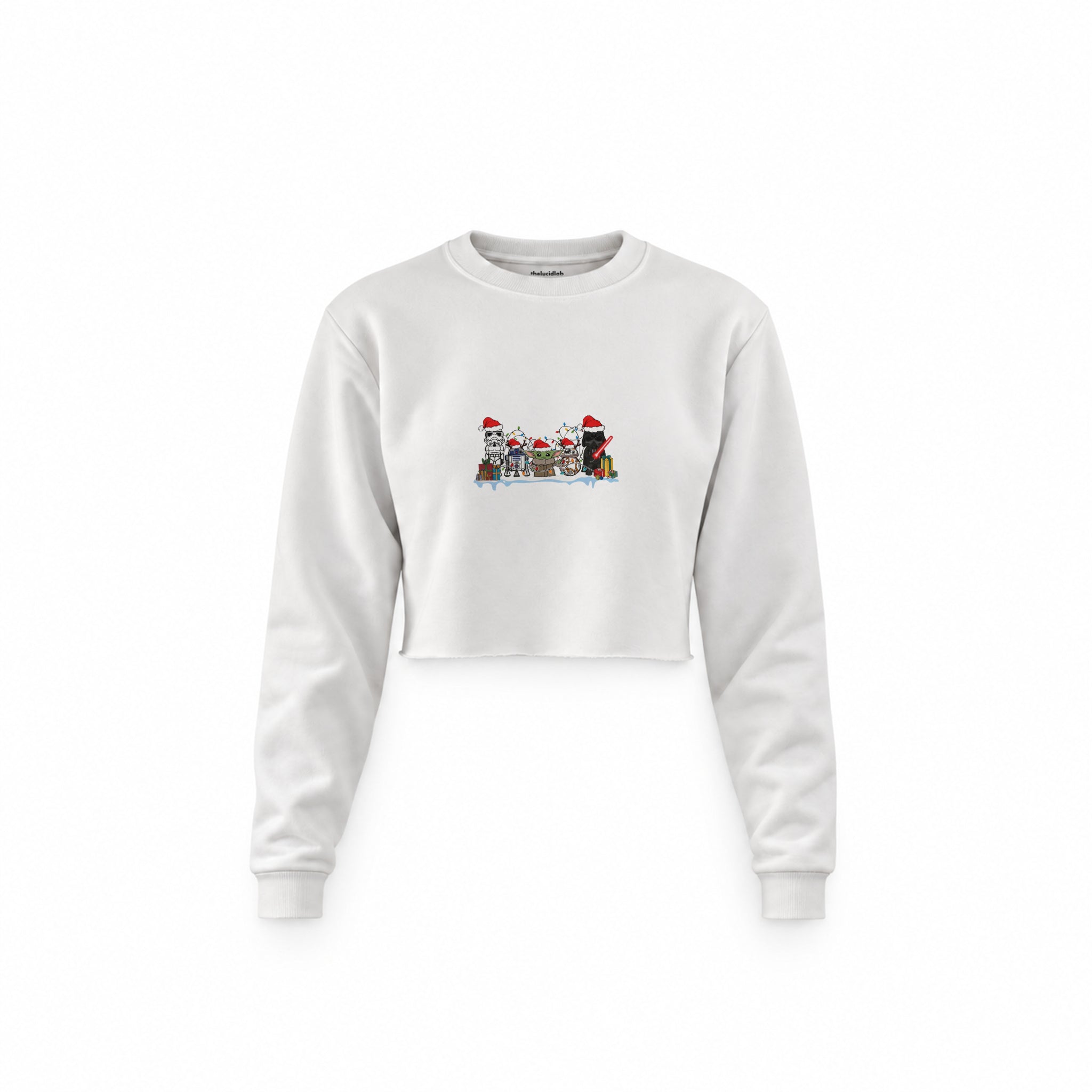 Star Wars Christmas Crew Crop Sweatshirt — Beyaz — Ön baskı