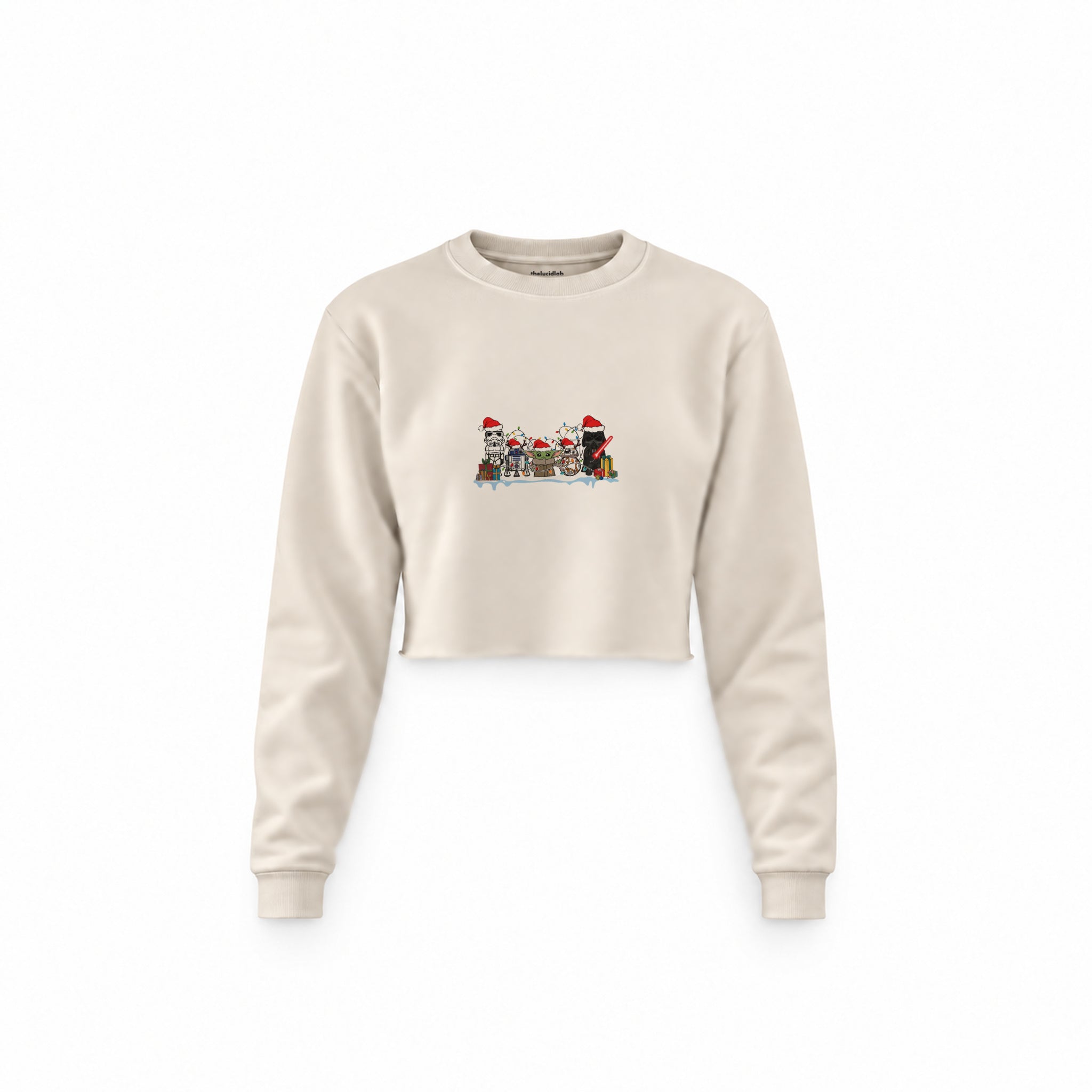 Star Wars Christmas Crew Crop Sweatshirt — Krem — Ön baskı