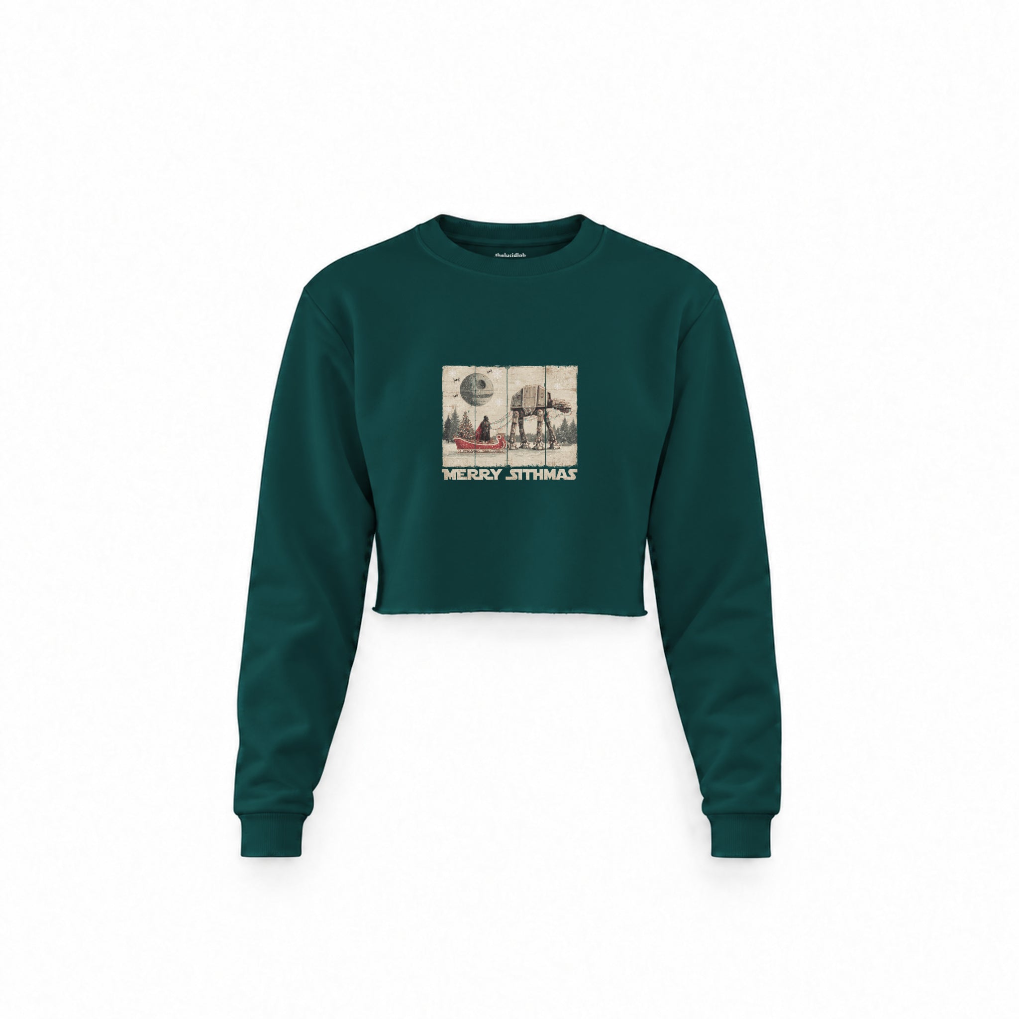 Star Wars Merry Sithmas Vintage Crop Sweatshirt — Koyu Yeşil — Ön baskı