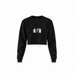 Tangled Christmas Cats Crop Sweatshirt — Siyah — Ön baskı