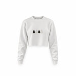 Twinkle Puffy Cats Crop Sweatshirt — Beyaz — Ön baskı