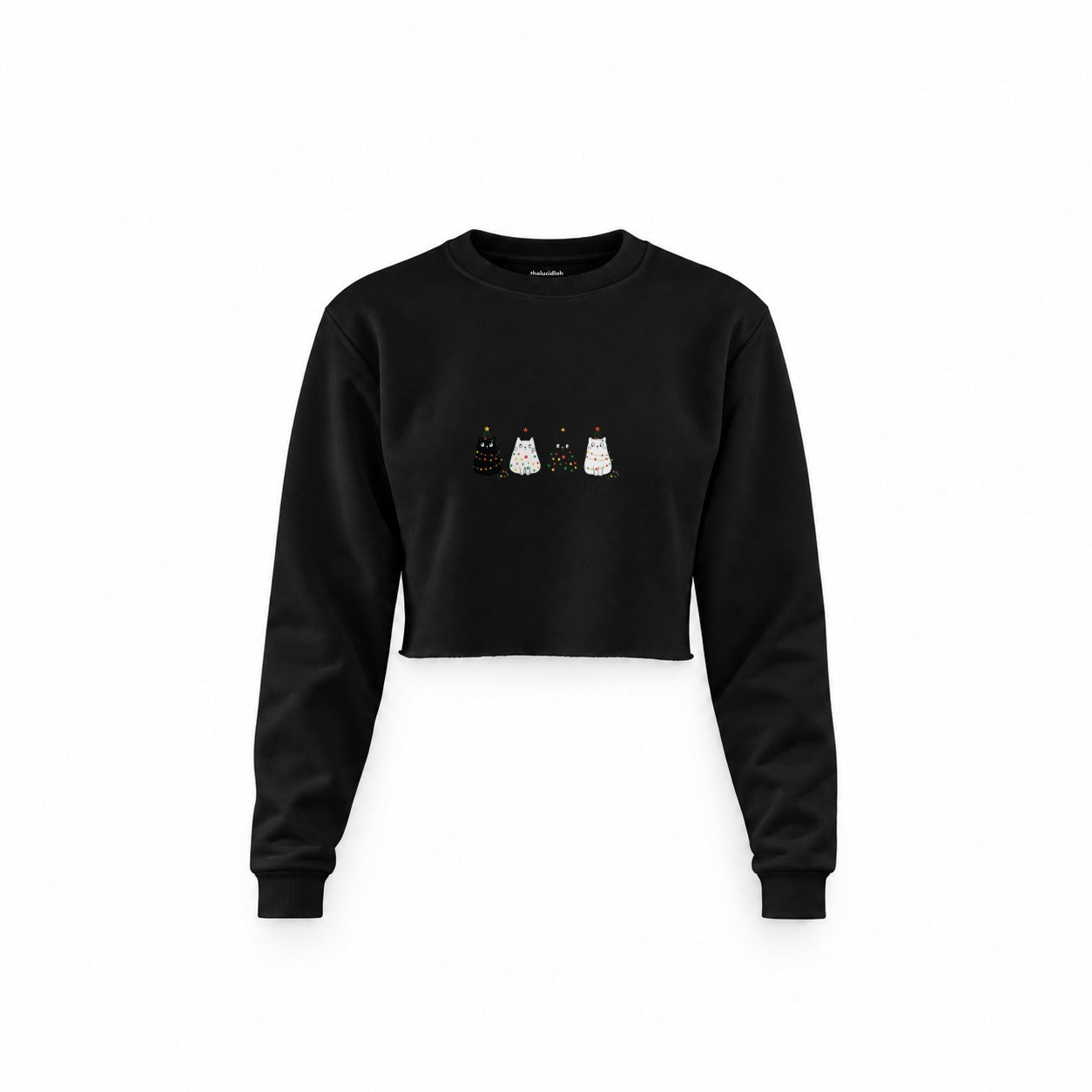 Twinkle Puffy Cats Crop Sweatshirt — Siyah — Ön baskı