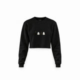 Twinkle Puffy Cats Crop Sweatshirt — Siyah — Ön baskı