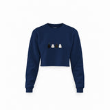 Twinkle Puffy Cats Crop Sweatshirt — Lacivert — Ön baskı