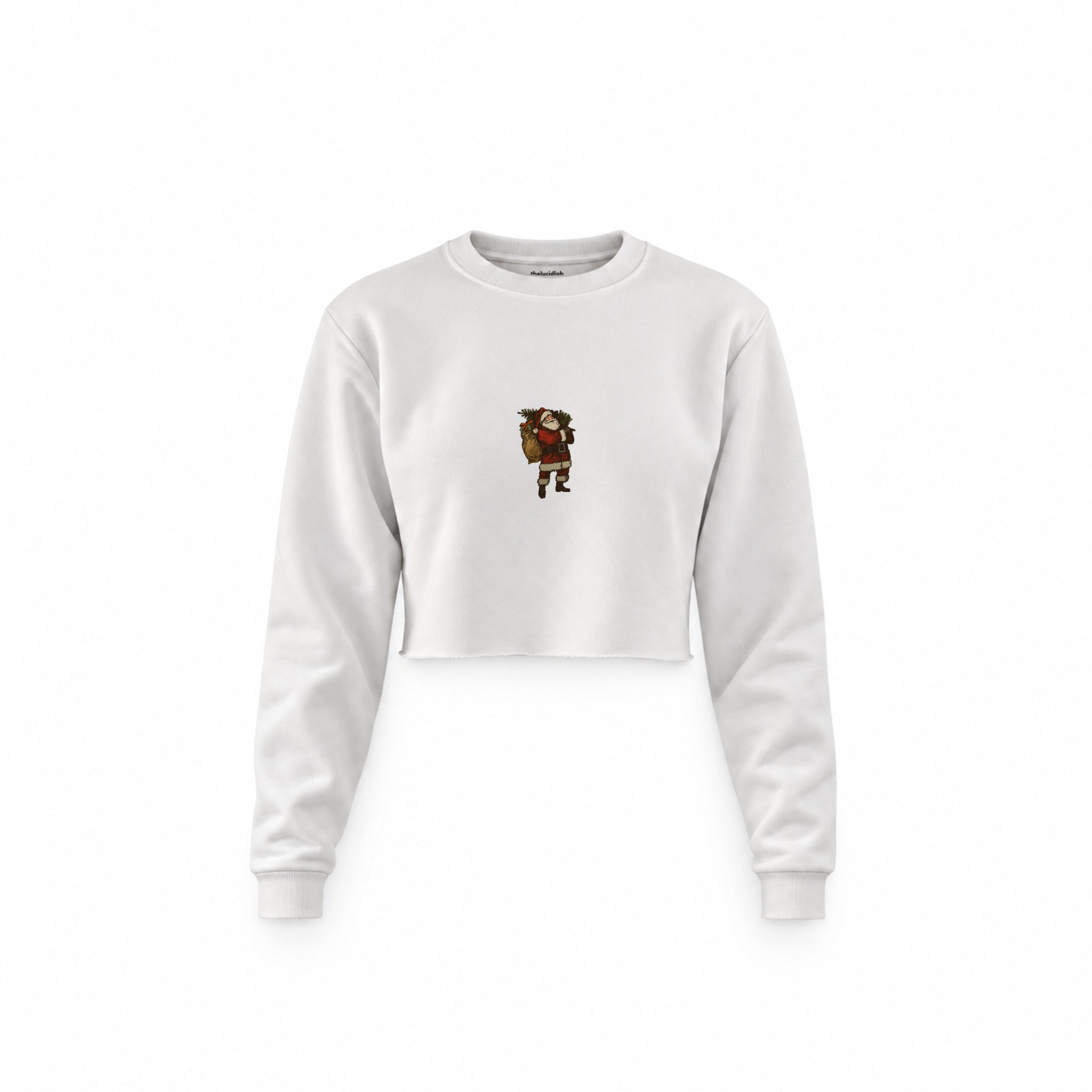 Vintage Santa Crop Sweatshirt — Beyaz — Ön baskı