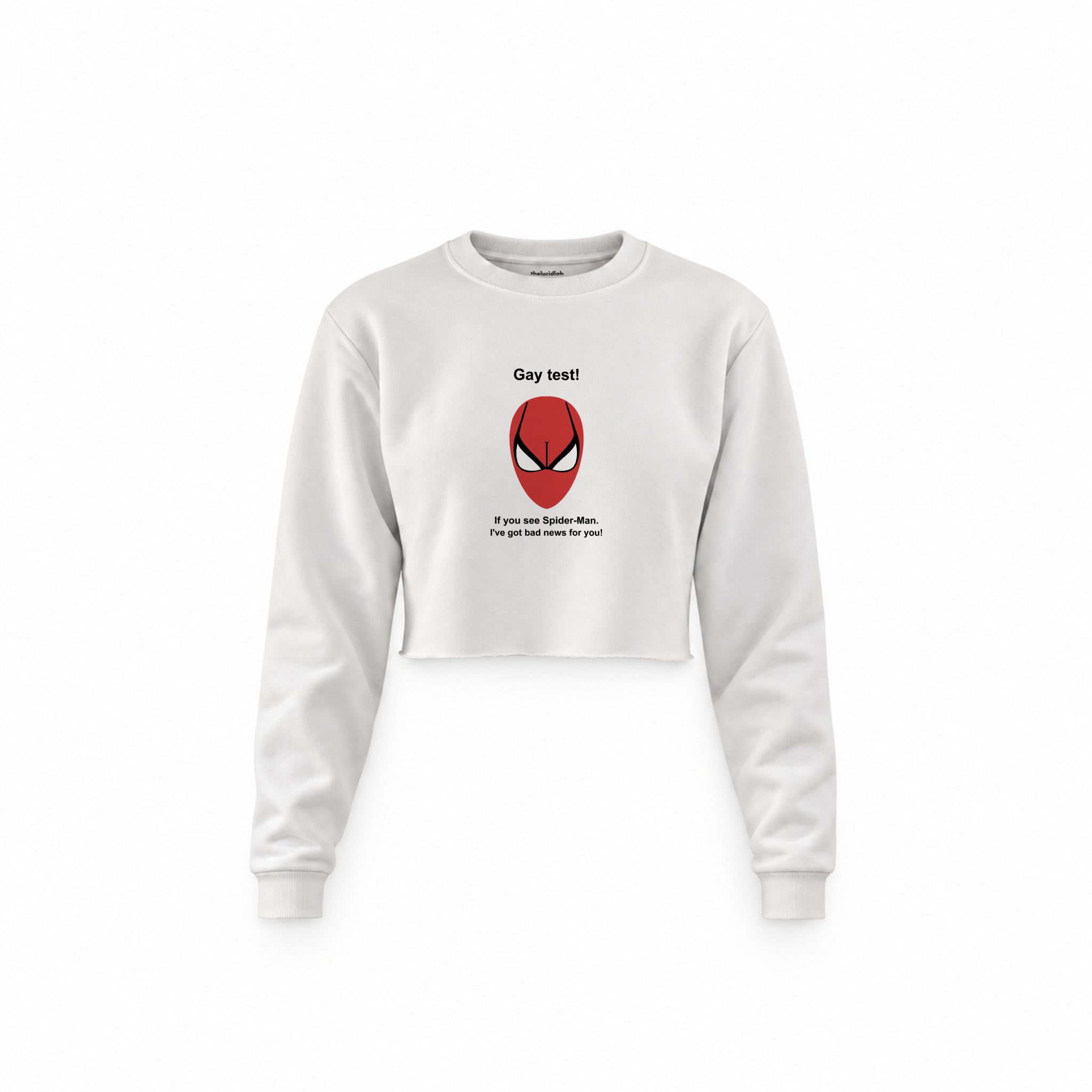 Gay Test - Spider-Man Crop Sweatshirt — Beyaz — Ön baskı