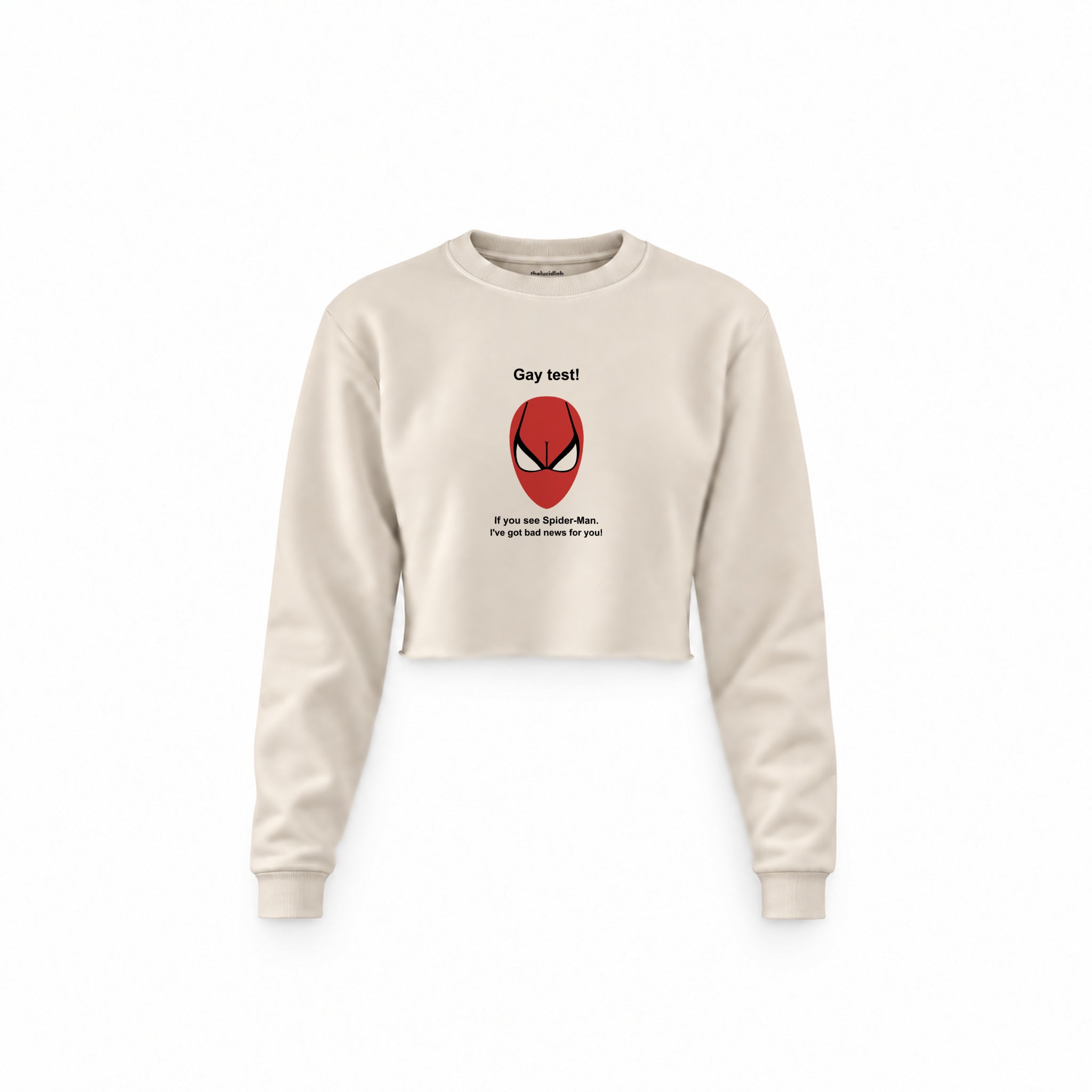 Gay Test - Spider-Man Crop Sweatshirt — Krem — Ön baskı