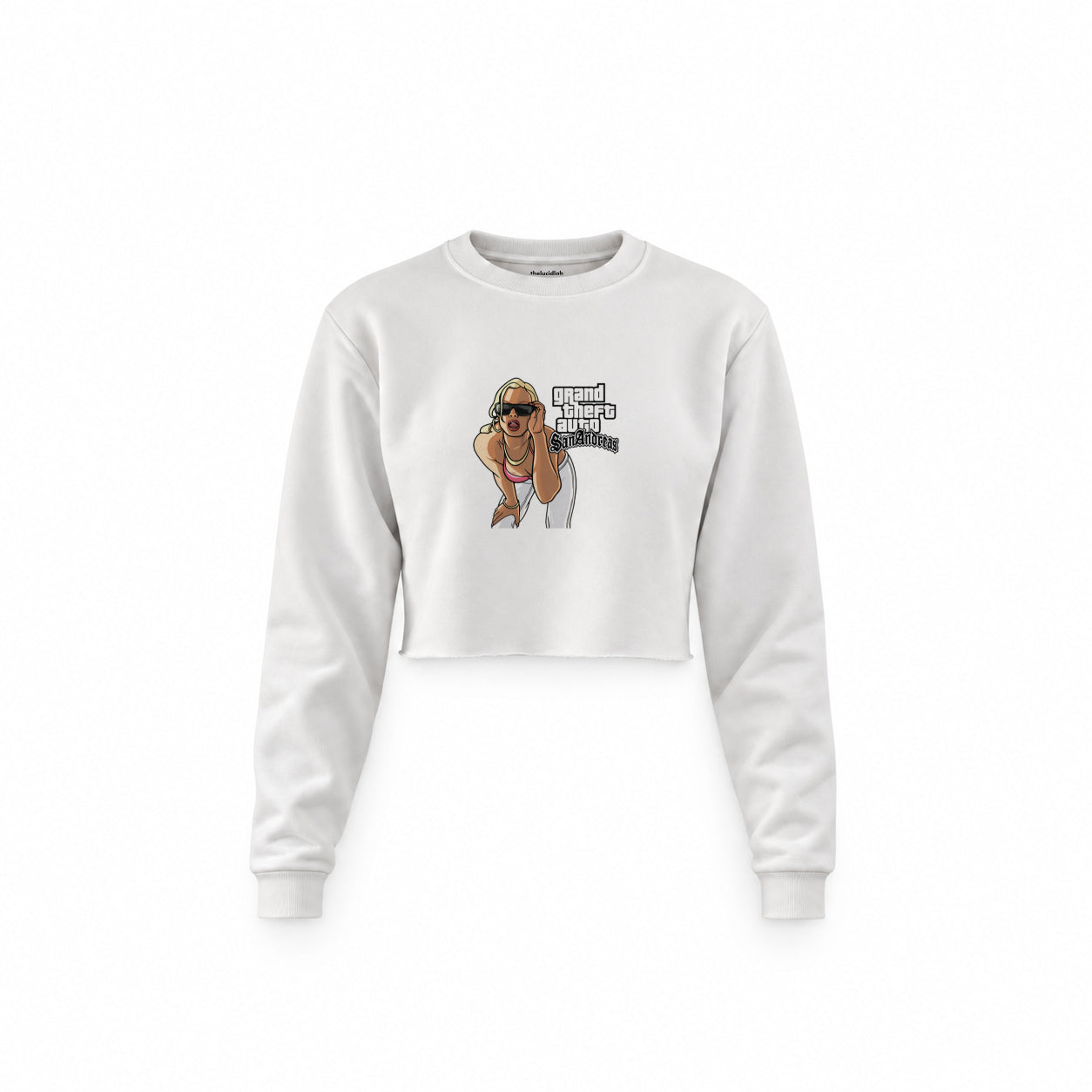 GTA San Andreas Crop Sweatshirt — Beyaz — Ön baskı