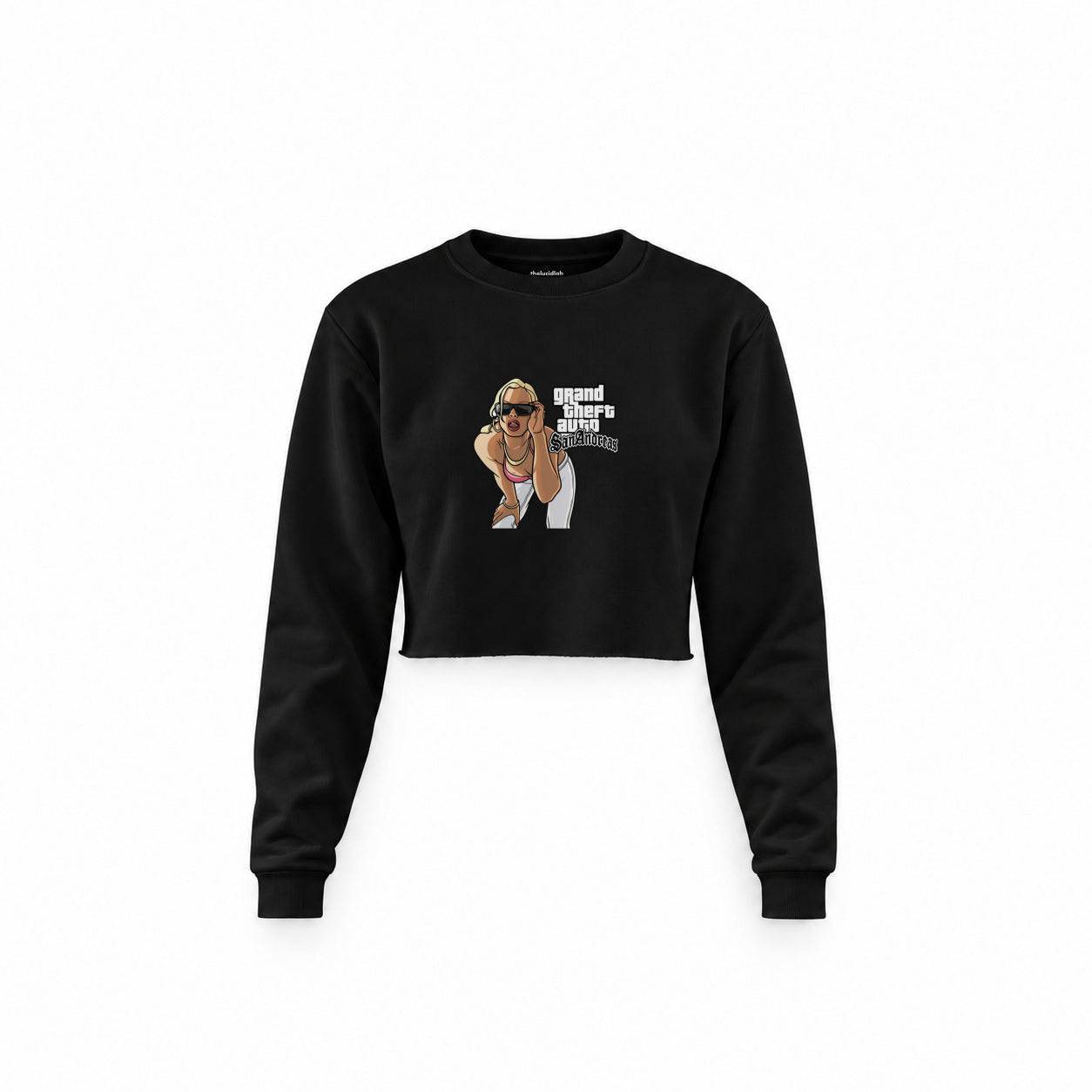 GTA San Andreas Crop Sweatshirt — Siyah — Ön baskı