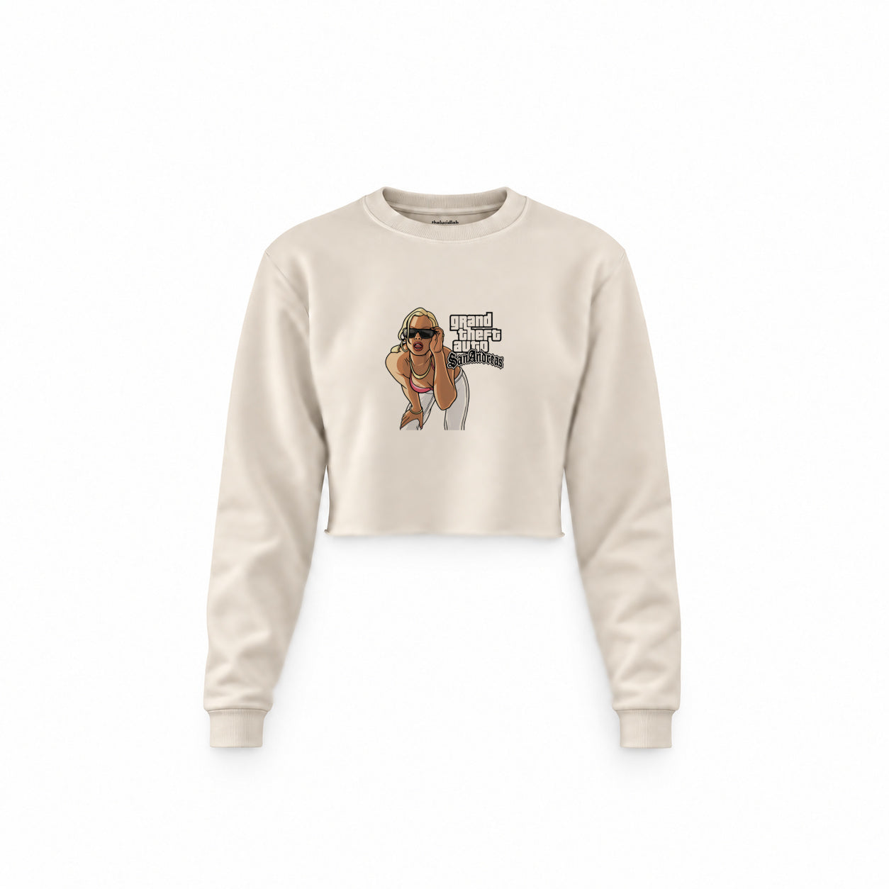 GTA San Andreas Crop Sweatshirt — Krem — Ön baskı