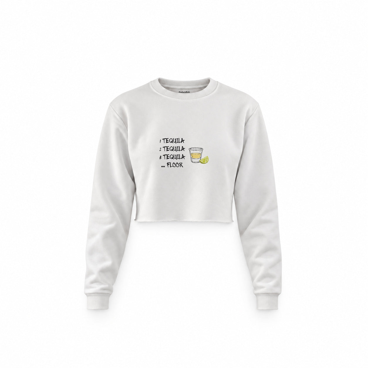 1 Tequila 2 Tequila Crop Sweatshirt — Beyaz — Ön baskı